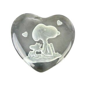 Snoopy Heart Shaped Glass Paperweight Peanuts Woodstock Schulz VTG Love Gift